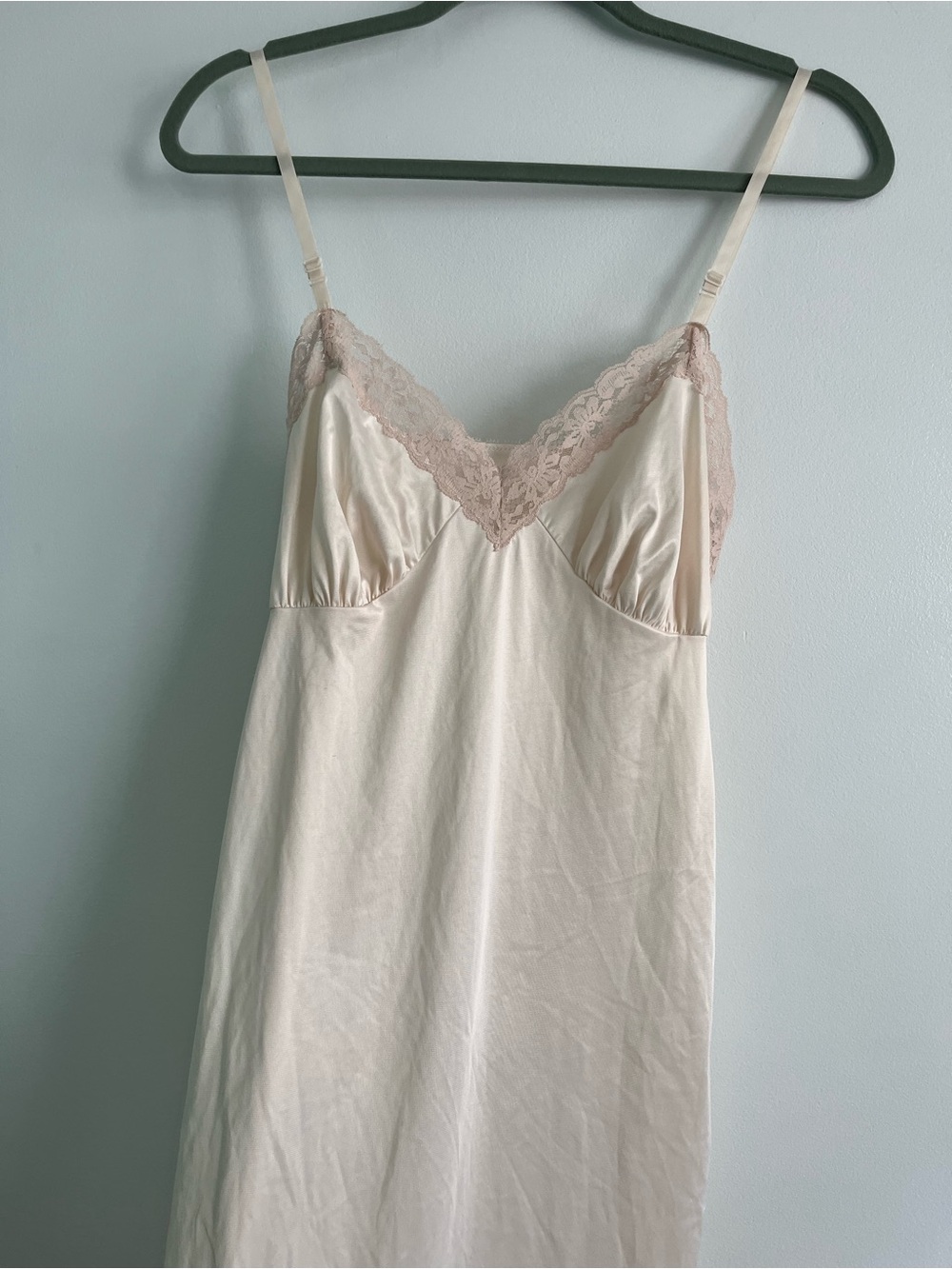 Vintage Kayser Satin Slip with Blush Lace Trim